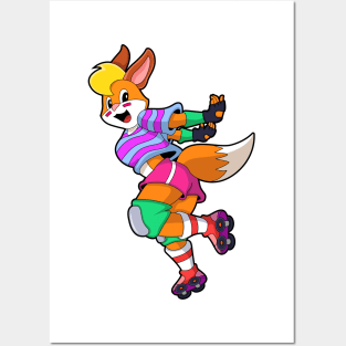 Fox as Inline Skater with Inline Skates Posters and Art